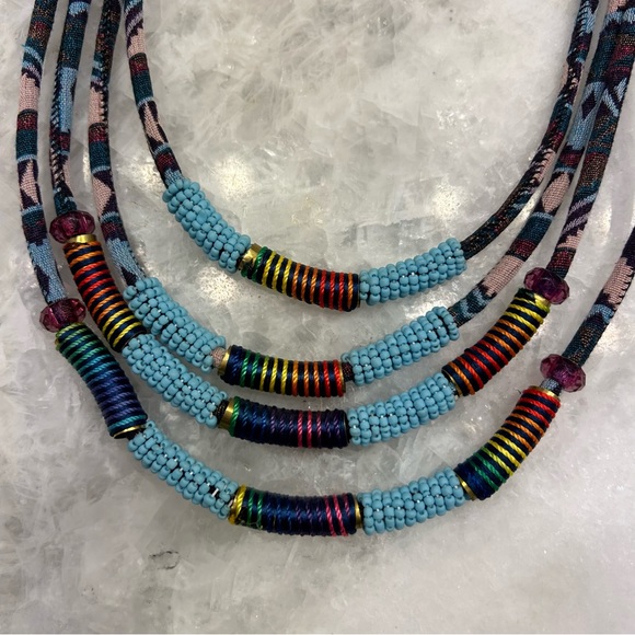 Costume Jewlery, Woven and Beaded Necklace, Four Layers - Picture 6 of 6